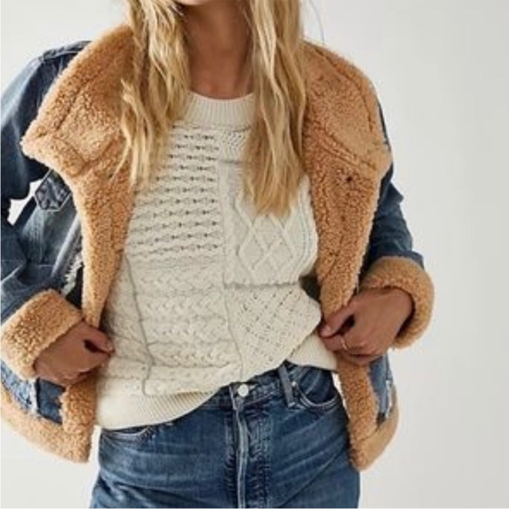 Free People Kylee Moto  Denim Sherpa Jacket